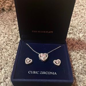 Sterling silver earrings with diamonds and a sterling silver necklace